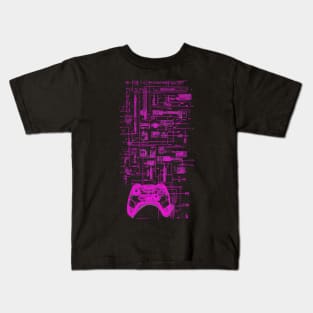 Neon Pink Video Game Controller Blueprint Kids T-Shirt